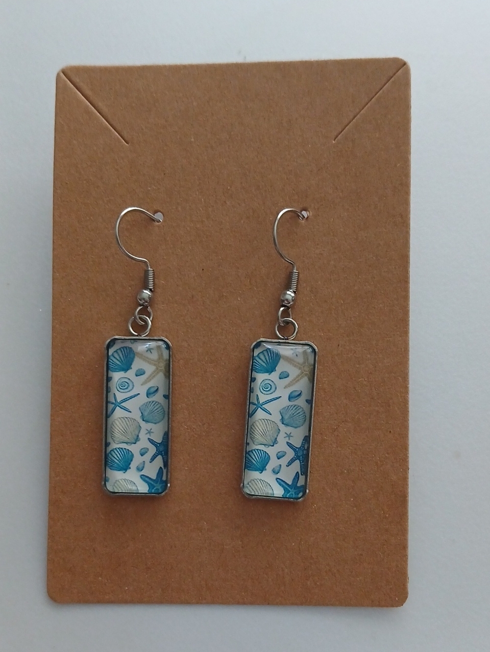 Fashion Jewelry Blue Seashell Rectangle Dangle Earrings